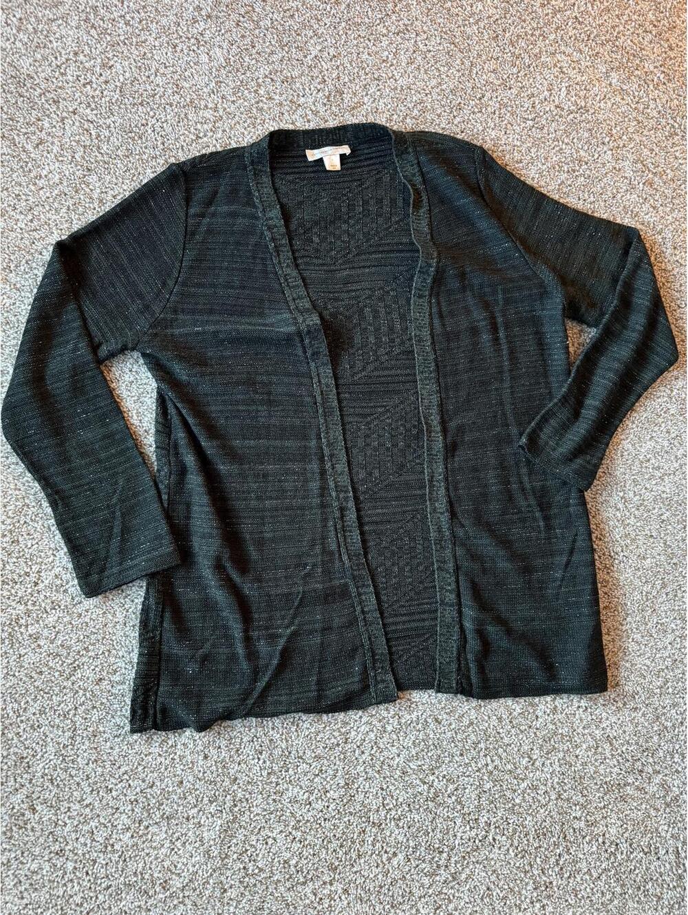 Christopher & Banks Dark Green Shimmery Sweater Cardigan Size L Fall Christmas